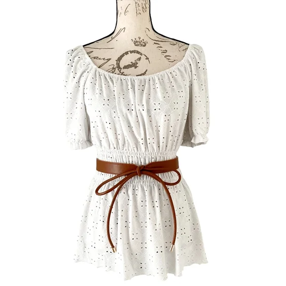 Minimalist Skinny brown boho faux leather waist Obi self tie wrap belt festival - Picture 3 of 9